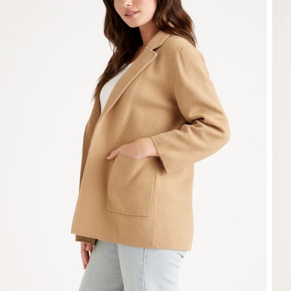 Quince 100% Organic Cotton Knit Blazer Jacket Small - Camel Brown